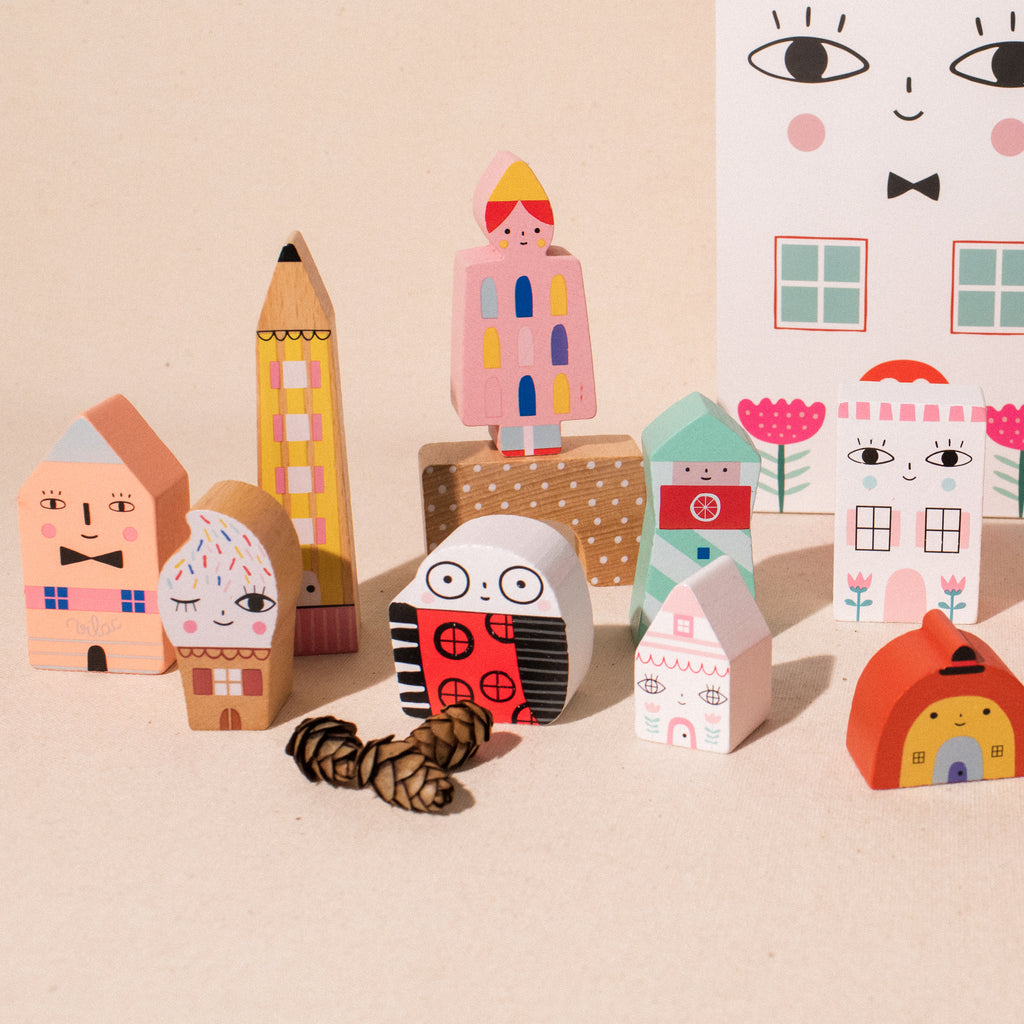 close up of wooden block pieces illustrated by Suzy Ultman