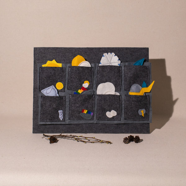 felt board set with 8 pockets and various weather pieces