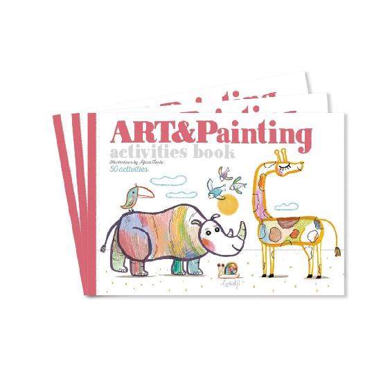 art and painting activities book showing a watercoloour painted rhiino and giraffe