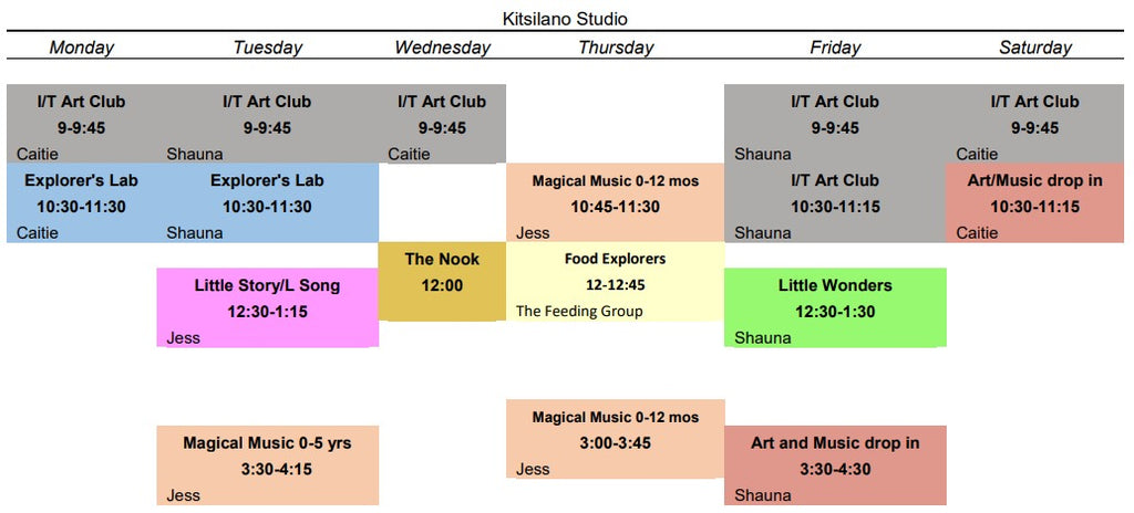 Weekly Class Schedules