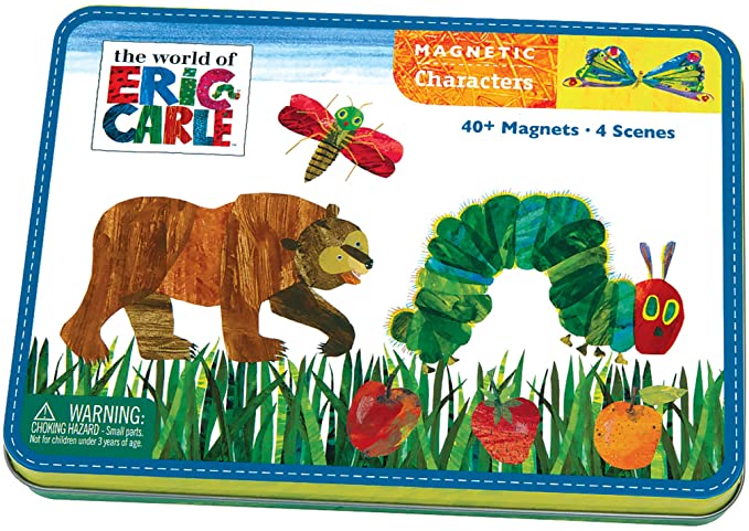 Tin case of The World of Eric Carle Magnetic Characters picturing Brown Bear and The Very Hungry Caterpillar