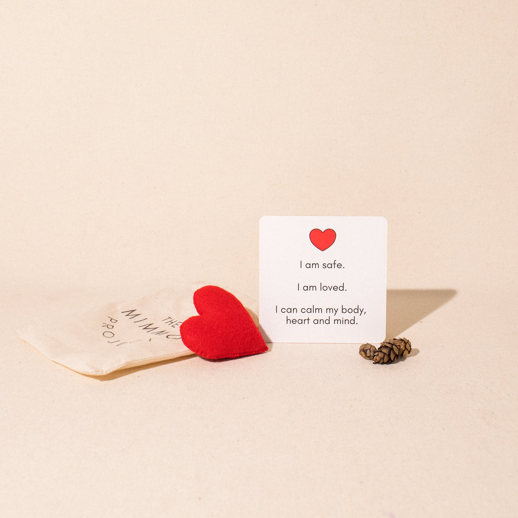 The Mimmo project affirmation card and stuffed felt heart