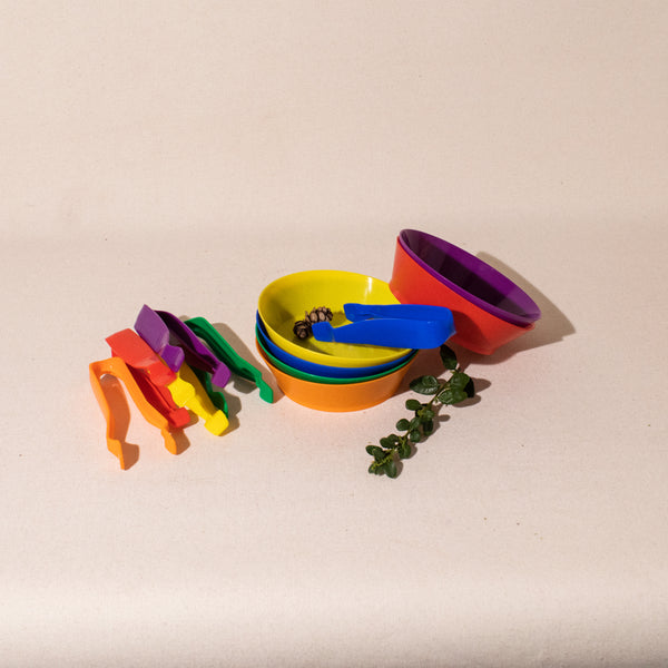 rainbow colours stacked bowls and tweezers set 12 pieces