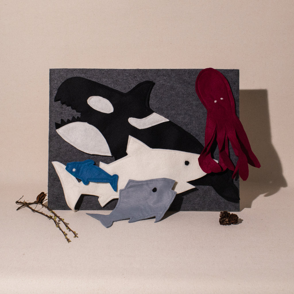 felt board set for Slippery fish: whale, shark, tuna, octopus and fish