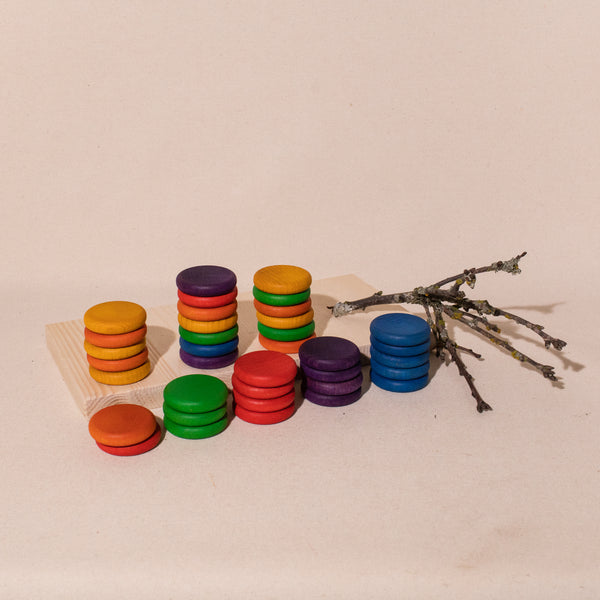 Grapat wood rainbow colored coins set
