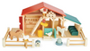 wooden barn with animals and accessories