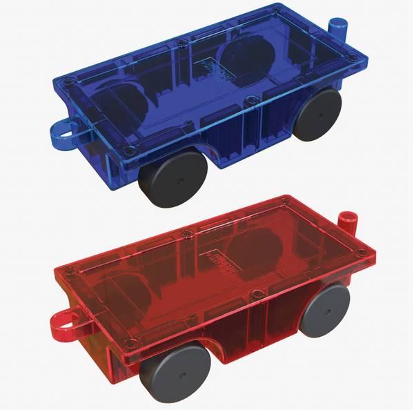 Picasso tiles 2 piece truck set 1 blue 1 red with connecting hitches