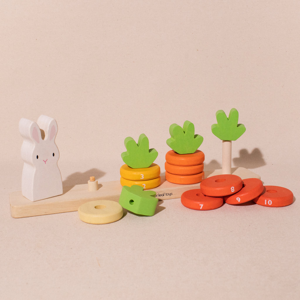 rabbit and wooden carrot counting set