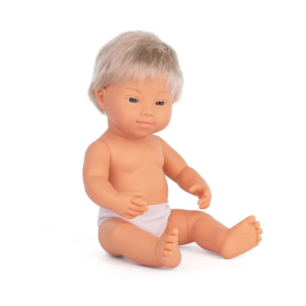 miniand caucasian baby boll doll with down syndrome