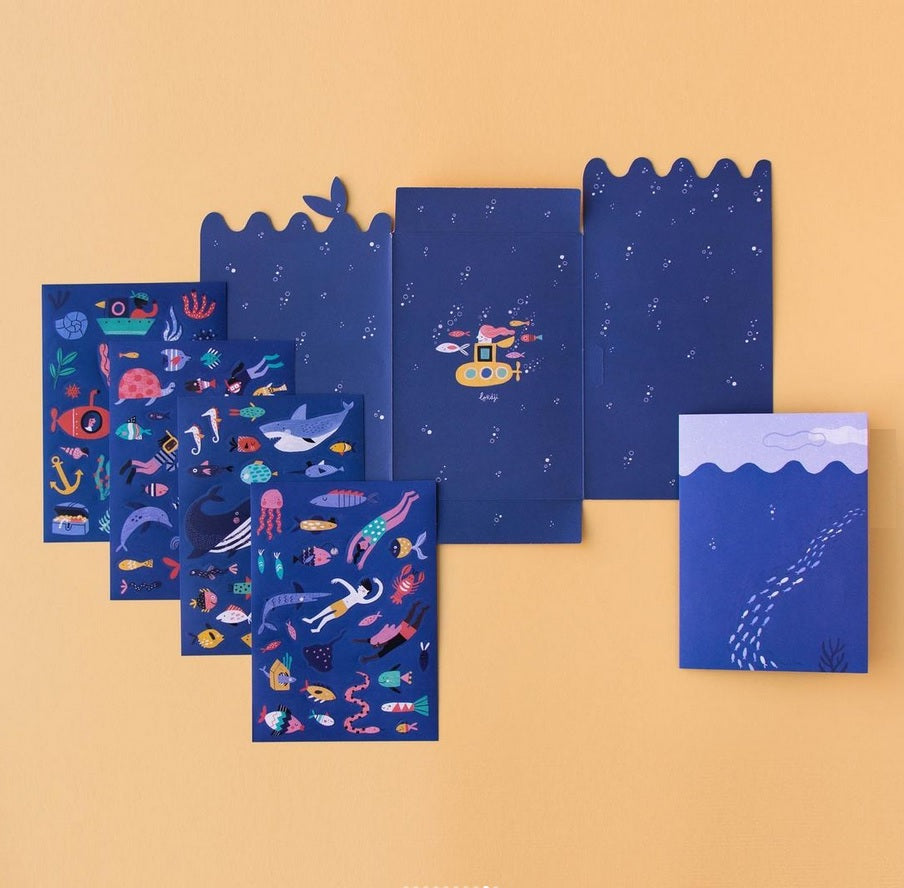 sea sticker book showing background pages and 150 stickers