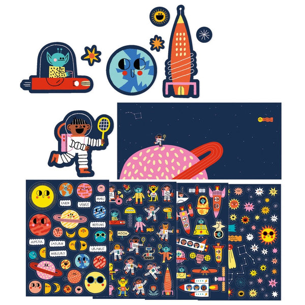 space sticker background and 150 space stickers
